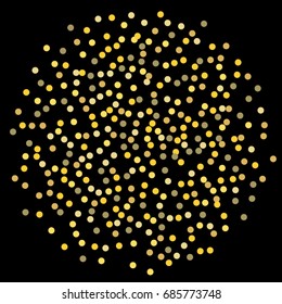 Golden points of confetti. Abstract chaotic scatter on a black background. Glitter for the banner, greeting card, Christmas card, invitation, paper packing. Astral design. Vector illustration.