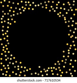 Golden points of confetti. Abstract chaotic scatter on a black background. Glitter for the banner, greeting card, Christmas card, invitation, paper packing. Astral design. Vector 