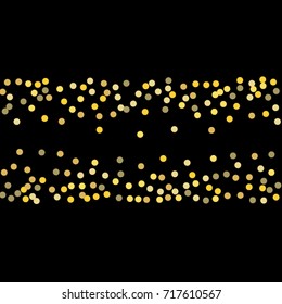 Golden points of confetti. Abstract chaotic scatter on a black background. Glitter for the banner, greeting card, Christmas card, invitation, paper packing. Astral design. Vector illustration.