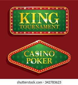 Golden poker casino banners isolated on red background