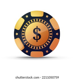 Golden poker chip, with the image of the dollar