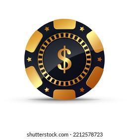 Golden poker chip, with the image of the dollar