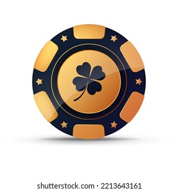 Golden poker chip, lucky clover