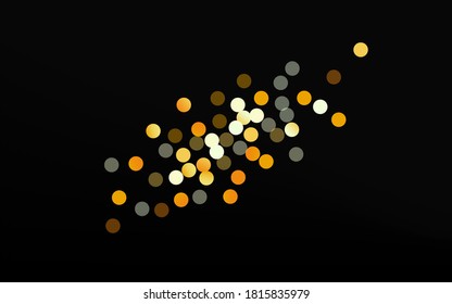 Golden Polka Golden Black Background. Anniversary Circle Background. Gold Glow Vector Texture. Shine Rich Banner.