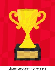 golden polygon cup in red background