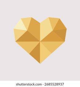 Golden polygon heart vector design with sharp edges and geometric style, isolated on white background, luxury abstract symbol of love for premium infographic, branding, and decoration