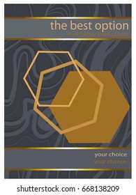 A golden polygon with oil droplets on a gray background