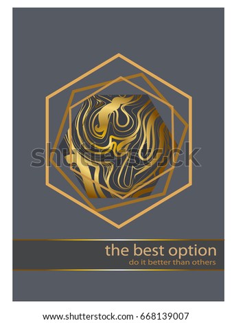 A golden polygon with oil droplets on a gray background