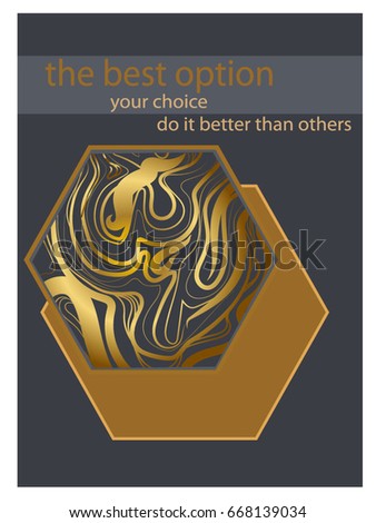 A golden polygon with oil droplets on a gray background
