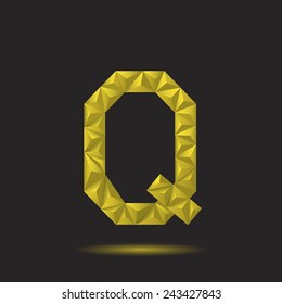 Golden polygonal alphabet, Letter Q, Vector illustration.