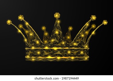 Golden polygonal crown. Construction of lines and dots. Dark background.