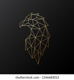 Golden polygonal Eagle illustration isolated on black background. Geometric animal emblem. Vector illustration.