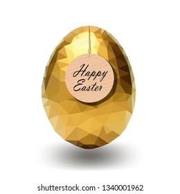 Golden polygonal egg. Easter egg. happy Easter inscription
