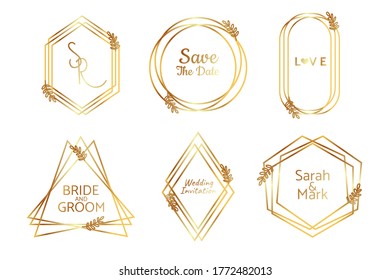 Golden polygonal frames. Art style for wedding invitation luxury templates vector illustration
