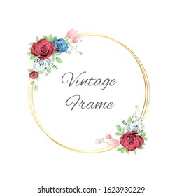 Golden polygonal frames with elegant flowers. Vector image