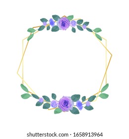 Golden polygonal frames with elegant flowers. Vector image