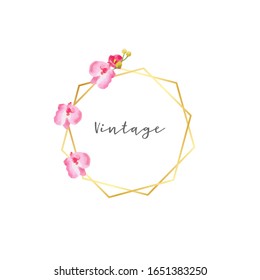 golden polygonal frames with pink orchid flowers