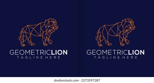 Golden polygonal Lion illustration isolated on black background. Geometric animal emblem. Vector illustration