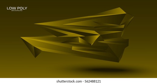 Golden polygonal shape in space.Low Poly Design.