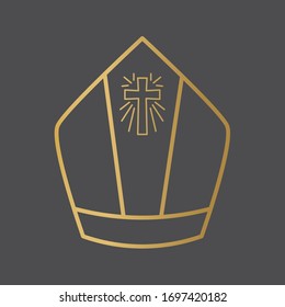 golden pope, bishop hat icon- vector illustration