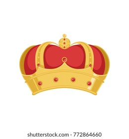 Golden pope or king crown crown with red velvet and precious stones vector Illustration