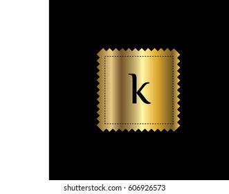 Golden postal stamp vector template with letter k