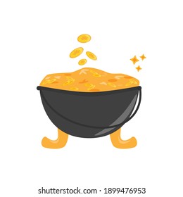 Golden pot. Element for St. Patrick s Day. Cartoon illustration for pub invitation, t-shirt design, cards or decor