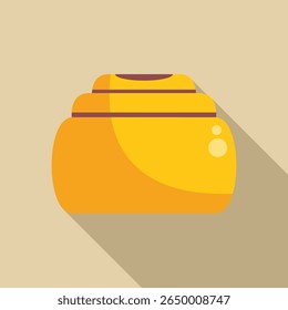 Golden pot with lid casting long shadow on beige background, perfect for projects related to cooking, food, kitchenware, and more
