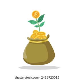golden pouch growing Geldsack Flat Design Vector Graphic