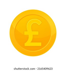 Golden pound coin on gold background. Vector line illustration. Currency