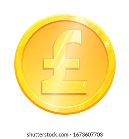 Golden pound sterling coin GBP symbol on white background. Finance investment concept. Exchange United Kingdom currency Money banking illustration. Business income earnings. Financial sign vector.