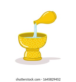 Golden pour water containers for Buddhist vector