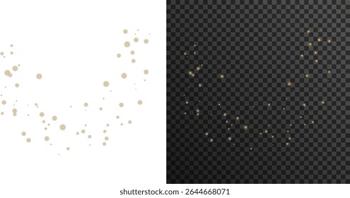 Golden powder settles on invisible winter wind. Magic flicker pulses through transparent holiday sky. Twinkling motes drift with grace and peace. Radiant aura surrounds soft glowing horizon. Luminous 