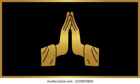 Golden praying hand belief traditional illustration, Isolated gold praying hand silhouette icon.