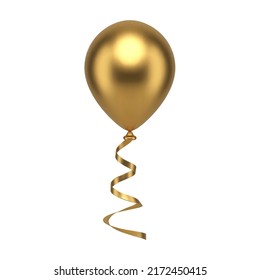 Golden premium balloon glossy aero design helium flying bubble realistic 3d icon vector illustration. Jewelry flight birthday event element romantic surprise with curved ribbon holiday celebrate