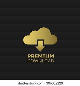 Golden premium download cloud symbol. Vector illustration