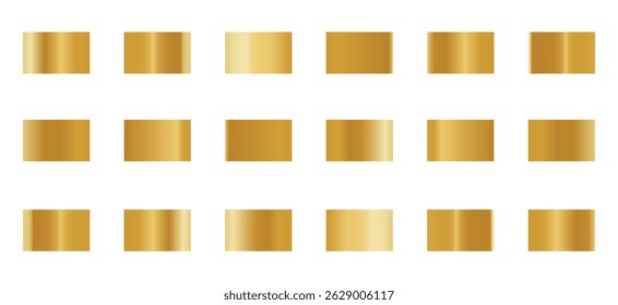 Golden premium gradient swatch palette set. premium golden gradients swatches set. Set gold gradient Chrome color foil texture background.
