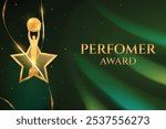 Golden Premium Luxury Award On Green Abstract Background. Grand Vibe Movie, Television Icon Award Celebration Concept Design Vector Illustration