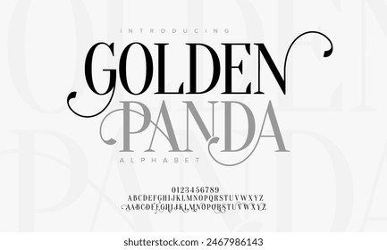 Golden premium luxury elegant alphabet letters and numbers. Vintage wedding typography classic serif font decorative vintage retro. creative vector illustration