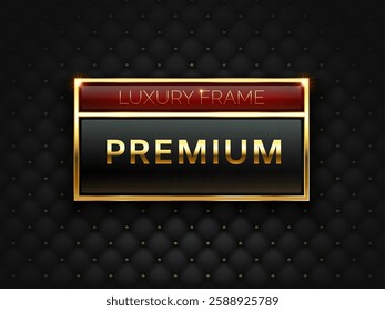 Golden premium luxury frame gleaming against a black upholstery background adorned with golden buttons, evoking an elegant and exclusive VIP atmosphere filled with sophistication