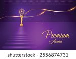 Golden Premium Luxury On Carpet Purple Abstract Background. Royal Ethnic Theme Elements Concept Design Vector Illustration For Grand Music Concert, Movie, Party, Festival Celebration Etc.