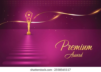 Golden Premium Luxury On Carpet Pink Abstract Background. Royal Ethnic Theme Elements Concept Design Vector Illustration For Grand Music Concert, Movie, Party, Festival Celebration Etc.