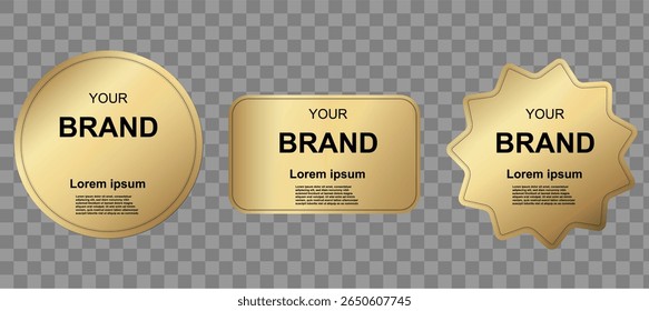 Golden Premium Quality Badges And Labels Set. Customizable Brand Templates