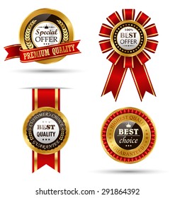 Golden Premium Quality Best Labels Collection Isolated on White Background