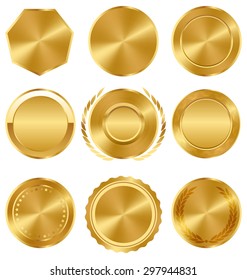 Golden Premium Quality Best Labels Medals Collection on White Background