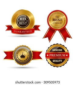 Golden Premium Quality Best Labels Collection Isolated on White Background