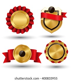 Golden Premium Quality Red Best Labels Collection Space for Text Isolated on White Background