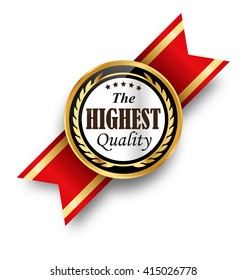 Golden Premium Quality Red Best Labels Collection Space for Text Isolated on White Background