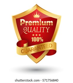 Golden Premium Quality Red Best Label Space for Text Isolated on White Background