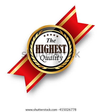 Golden Premium Quality Red Best Labels Collection Space for Text Isolated on White Background